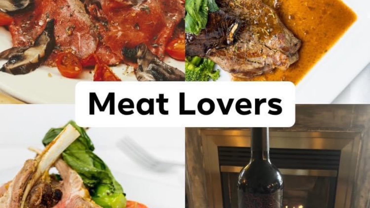 A collage of different types of food with the words meat lovers