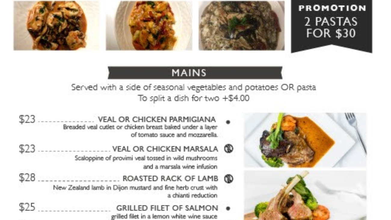 A menu of some type of food with different types of dishes.