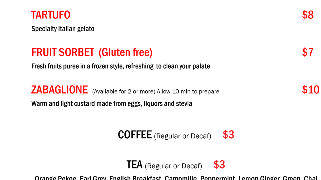 A menu of a restaurant with prices and price list.